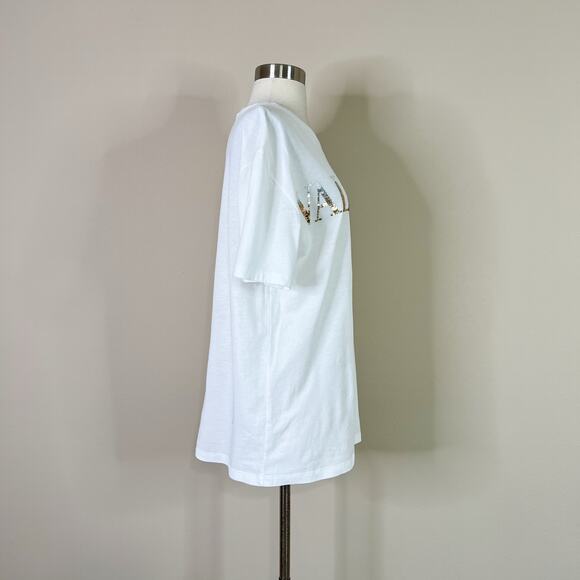 Valentino | Gradient Sequin Logo Silver Gold White Cotton Designer Tee T-Shirt S - Picture 6 of 10